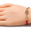 Oro Laminado Adjustable Bolo Bracelet, Gold Filled Style Lips and Ball Design, with Multicolor Micro Pave, Polished, Golden Finish, 03.368.0036.11 (03 MM Thickness, 11 Inches Length)