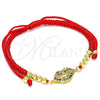 Oro Laminado Adjustable Bolo Bracelet, Gold Filled Style Lips and Ball Design, with Multicolor Micro Pave, Polished, Golden Finish, 03.368.0036.11 (03 MM Thickness, 11 Inches Length)