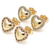 Oro Laminado Stud Earring, Gold Filled Style Heart Design, with White Micro Pave, Polished, Golden Finish, 02.156.0517