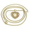 Oro Laminado Pendant Necklace, Gold Filled Style Heart Design, with Garnet and White Micro Pave, Polished, Golden Finish, 04.156.0377.1.20 (02 MM Thickness, 20 Inches Length)