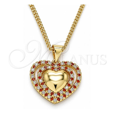Oro Laminado Pendant Necklace, Gold Filled Style Heart Design, with Garnet and White Micro Pave, Polished, Golden Finish, 04.156.0377.1.20 (02 MM Thickness, 20 Inches Length)