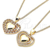 Oro Laminado Pendant Necklace, Gold Filled Style Heart Design, with Garnet and White Micro Pave, Polished, Golden Finish, 04.156.0377.1.20 (02 MM Thickness, 20 Inches Length)