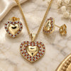 Oro Laminado Earring and Pendant Adult Set, Gold Filled Style Heart Design, with Garnet and White Micro Pave, Polished, Golden Finish, 10.156.0321.1