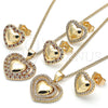 Oro Laminado Earring and Pendant Adult Set, Gold Filled Style Heart Design, with Garnet and White Micro Pave, Polished, Golden Finish, 10.156.0321.1
