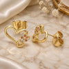 Oro Laminado Stud Earring, Gold Filled Style Heart Design, with Garnet and White Micro Pave, Polished, Golden Finish, 02.156.0518.1