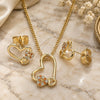 Oro Laminado Earring and Pendant Adult Set, Gold Filled Style Heart Design, with Garnet and White Micro Pave, Polished, Golden Finish, 10.156.0322.1