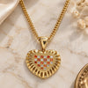 Oro Laminado Pendant Necklace, Gold Filled Style Heart Design, with Garnet and White Micro Pave, Polished, Golden Finish, 04.156.0378.1.20 (02 MM Thickness, 20 Inches Length)