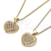 Oro Laminado Pendant Necklace, Gold Filled Style Heart Design, with Garnet and White Micro Pave, Polished, Golden Finish, 04.156.0378.1.20 (02 MM Thickness, 20 Inches Length)