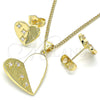 Oro Laminado Earring and Pendant Adult Set, Gold Filled Style Heart Design, with White Cubic Zirconia, Polished, Golden Finish, 10.156.0323