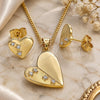 Oro Laminado Earring and Pendant Adult Set, Gold Filled Style Heart Design, with White Cubic Zirconia, Polished, Golden Finish, 10.156.0323