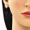 Oro Laminado Earring and Pendant Adult Set, Gold Filled Style Heart Design, with White Micro Pave, Polished, Golden Finish, 10.156.0324