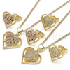Oro Laminado Earring and Pendant Adult Set, Gold Filled Style Heart Design, with White Micro Pave, Polished, Golden Finish, 10.156.0324
