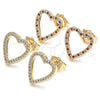 Oro Laminado Stud Earring, Gold Filled Style Heart Design, with Garnet and White Micro Pave, Polished, Golden Finish, 02.156.0522.1