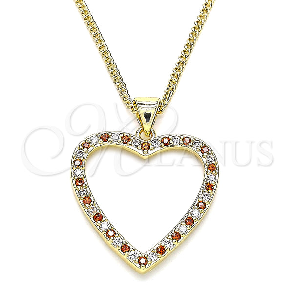 Gold Filled Necklace — Pendant Necklace Heart Design with Garnet and White — main product view — SKU 140151 | Oro Laminado collar — Pendant Necklace corazón diseño with Garnet and blanco — SKU 140151