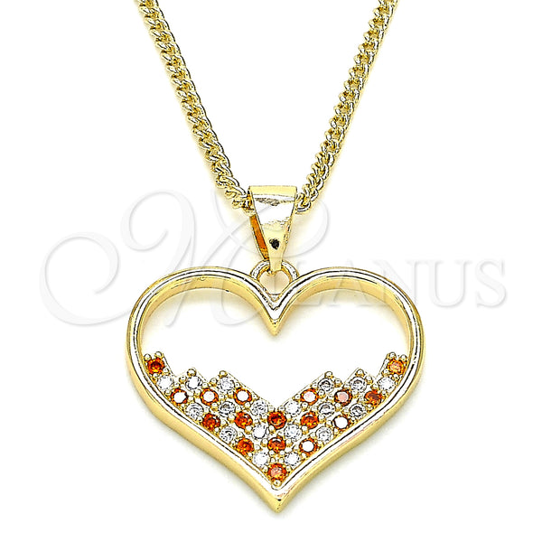 Gold Filled Necklace — Pendant Necklace Heart Design with Garnet and White — main product view — SKU 140157 | Oro Laminado collar — Pendant Necklace corazón diseño with Garnet and blanco — SKU 140157