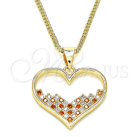 Oro Laminado Pendant Necklace, Gold Filled Style Heart Design, with Garnet and White Micro Pave, Polished, Golden Finish, 04.156.0381.1.20 (02 MM Thickness, 20 Inches Length)