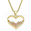 Oro Laminado Pendant Necklace, Gold Filled Style Heart Design, with Garnet and White Micro Pave, Polished, Golden Finish, 04.156.0381.1.20 (02 MM Thickness, 20 Inches Length)