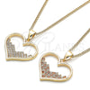 Oro Laminado Pendant Necklace, Gold Filled Style Heart Design, with Garnet and White Micro Pave, Polished, Golden Finish, 04.156.0381.1.20 (02 MM Thickness, 20 Inches Length)