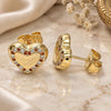 Oro Laminado Stud Earring, Gold Filled Style Heart Design, with Garnet and White Micro Pave, Polished, Golden Finish, 02.156.0525.1