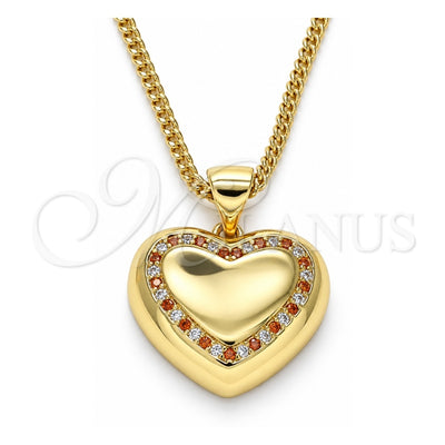 Oro Laminado Pendant Necklace, Gold Filled Style Heart Design, with Garnet and White Micro Pave, Polished, Golden Finish, 04.156.0383.1.20 (02 MM Thickness, 20 Inches Length)