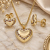 Oro Laminado Earring and Pendant Adult Set, Gold Filled Style Heart Design, with Garnet and White Micro Pave, Polished, Golden Finish, 10.156.0330.1