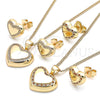 Oro Laminado Earring and Pendant Adult Set, Gold Filled Style Heart Design, with Garnet and White Micro Pave, Polished, Golden Finish, 10.156.0330.1