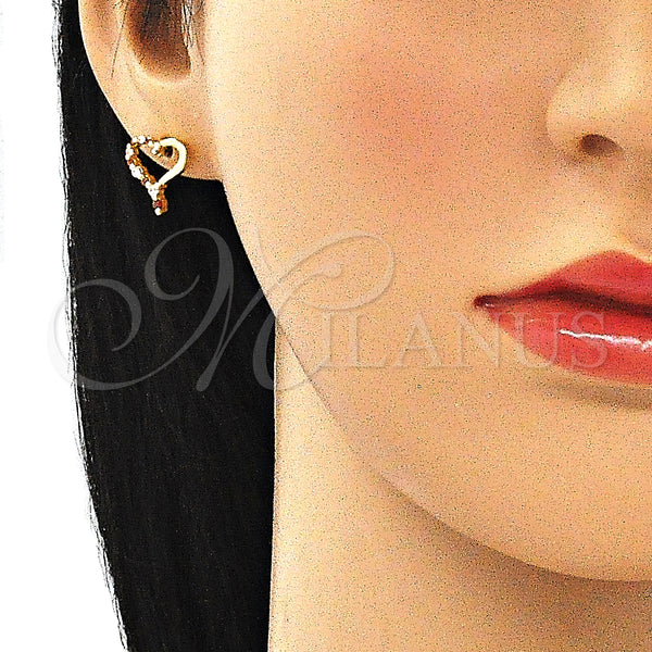 Gold Filled Ring — Stud Earring Heart Design with Garnet and White — alternate product view — SKU 140175 | Oro Laminado anillo — Stud Earring corazón diseño with Garnet and blanco — SKU 140175