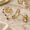 Oro Laminado Stud Earring, Gold Filled Style Heart Design, with Garnet and White Cubic Zirconia, Polished, Golden Finish, 02.156.0526.1