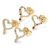 Oro Laminado Stud Earring, Gold Filled Style Heart Design, with Garnet and White Cubic Zirconia, Polished, Golden Finish, 02.156.0526.1