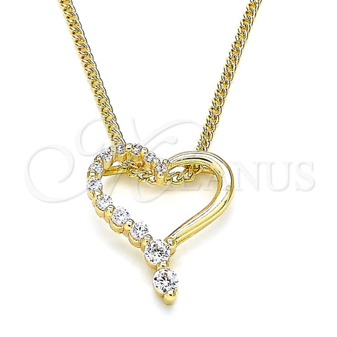 Oro Laminado Pendant Necklace, Gold Filled Style Heart Design, with White Cubic Zirconia, Polished, Golden Finish, 04.156.0384.20