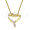 Oro Laminado Pendant Necklace, Gold Filled Style Heart Design, with White Cubic Zirconia, Polished, Golden Finish, 04.156.0384.20