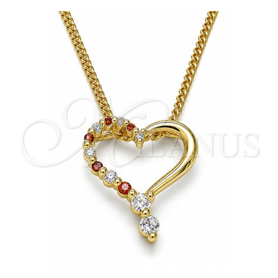 Oro Laminado Pendant Necklace, Gold Filled Style Heart Design, with Garnet and White Cubic Zirconia, Polished, Golden Finish, 04.156.0384.1.20 (02 MM Thickness, 20 Inches Length)
