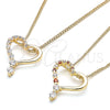 Oro Laminado Pendant Necklace, Gold Filled Style Heart Design, with Garnet and White Cubic Zirconia, Polished, Golden Finish, 04.156.0384.1.20 (02 MM Thickness, 20 Inches Length)