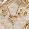 Oro Laminado Earring and Pendant Adult Set, Gold Filled Style Heart Design, with Garnet and White Cubic Zirconia, Polished, Golden Finish, 10.156.0331.1