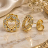Oro Laminado Stud Earring, Gold Filled Style Heart Design, with White Micro Pave, Polished, Golden Finish, 02.156.0527