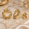 Oro Laminado Stud Earring, Gold Filled Style Heart Design, with Garnet and White Micro Pave, Polished, Golden Finish, 02.156.0527.1