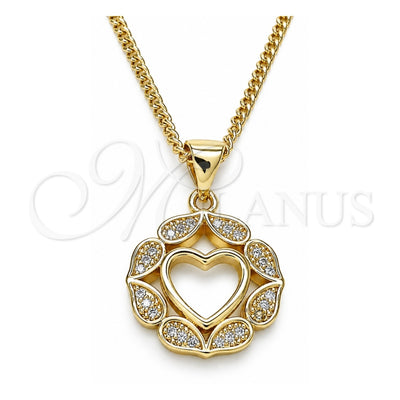 Oro Laminado Pendant Necklace, Gold Filled Style Heart Design, with White Micro Pave, Polished, Golden Finish, 04.156.0385.20 (02 MM Thickness, 20 Inches Length)