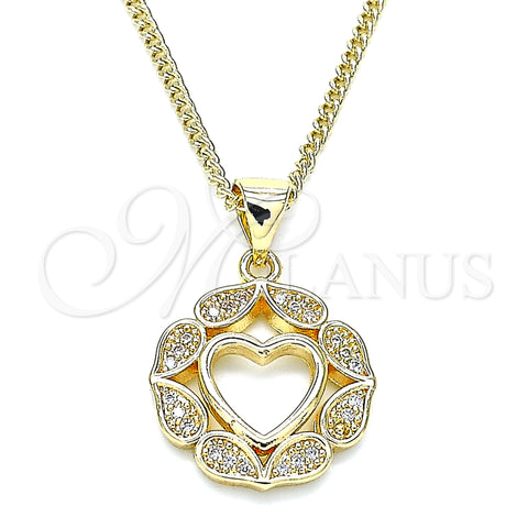 Oro Laminado Pendant Necklace, Gold Filled Style Heart Design, with White Micro Pave, Polished, Golden Finish, 04.156.0385.20 (02 MM Thickness, 20 Inches Length)