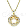 Oro Laminado Pendant Necklace, Gold Filled Style Heart Design, with White Micro Pave, Polished, Golden Finish, 04.156.0385.20 (02 MM Thickness, 20 Inches Length)