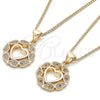 Oro Laminado Pendant Necklace, Gold Filled Style Heart Design, with White Micro Pave, Polished, Golden Finish, 04.156.0385.20 (02 MM Thickness, 20 Inches Length)