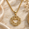 Oro Laminado Pendant Necklace, Gold Filled Style Heart Design, with Garnet and White Micro Pave, Polished, Golden Finish, 04.156.0385.1.20 (02 MM Thickness, 20 Inches Length)