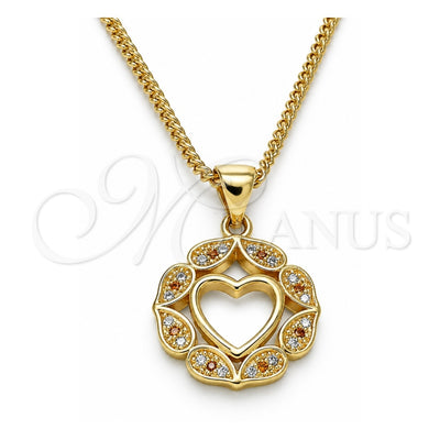 Oro Laminado Pendant Necklace, Gold Filled Style Heart Design, with Garnet and White Micro Pave, Polished, Golden Finish, 04.156.0385.1.20 (02 MM Thickness, 20 Inches Length)