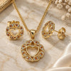 Oro Laminado Earring and Pendant Adult Set, Gold Filled Style Heart Design, with Garnet and White Micro Pave, Polished, Golden Finish, 10.156.0295.1