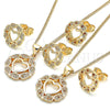 Oro Laminado Earring and Pendant Adult Set, Gold Filled Style Heart Design, with Garnet and White Micro Pave, Polished, Golden Finish, 10.156.0295.1