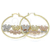 Oro Laminado Large Hoop, Gold Filled Style Butterfly and Flower Design, Diamond Cutting Finish, Tricolor, 02.380.0044.50