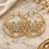 Oro Laminado Large Hoop, Gold Filled Style Butterfly Design, with White Crystal, Diamond Cutting Finish, Golden Finish, 02.380.0045.50