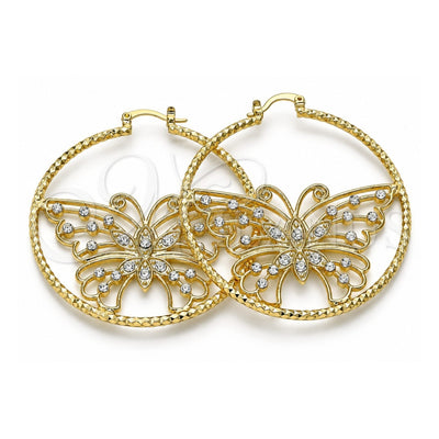 Oro Laminado Large Hoop, Gold Filled Style Butterfly Design, with White Crystal, Diamond Cutting Finish, Golden Finish, 02.380.0045.50