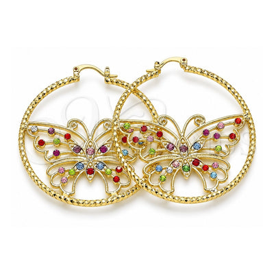 Oro Laminado Large Hoop, Gold Filled Style Butterfly Design, with Multicolor Crystal, Diamond Cutting Finish, Golden Finish, 02.380.0045.1.50