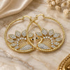 Oro Laminado Large Hoop, Gold Filled Style Peacock Design, with White and Black Crystal, Diamond Cutting Finish, Golden Finish, 02.380.0046.1.50