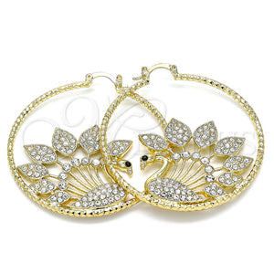 Gold Filled Hoop Earrings — Large Hoop Peacock Design with White and Black — main product view — SKU 140194 | Oro Laminado aretes de aro — Large Hoop Peacock diseño with blanco and negro — SKU 140194